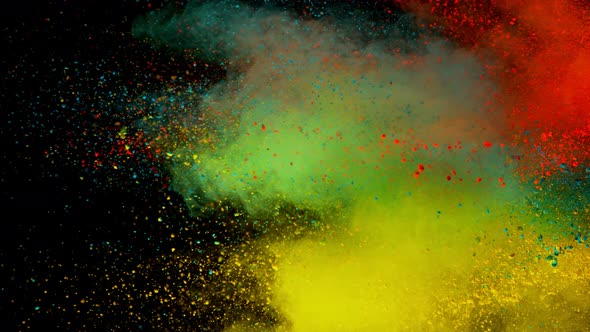 Super Slowmotion Shot of Color Powder Explosion Isolated on Black Background at 1000Fps