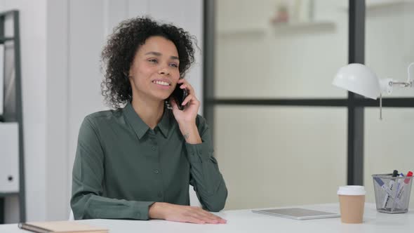 African Woman Talking Smartphone Work