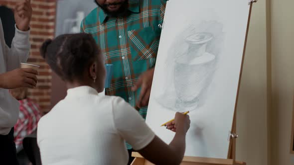 African American People Drawing Vase Inspiration Together in Art Class