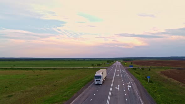 Aerial View of a Truck on the Highway