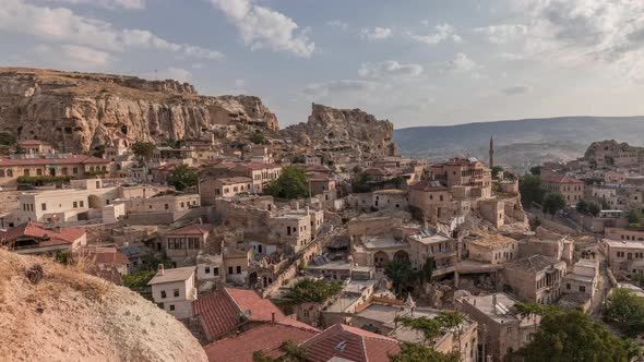 Urgup Town Aerial View From Temenni Hill in Cappadocia Region of Turkey Timelapse