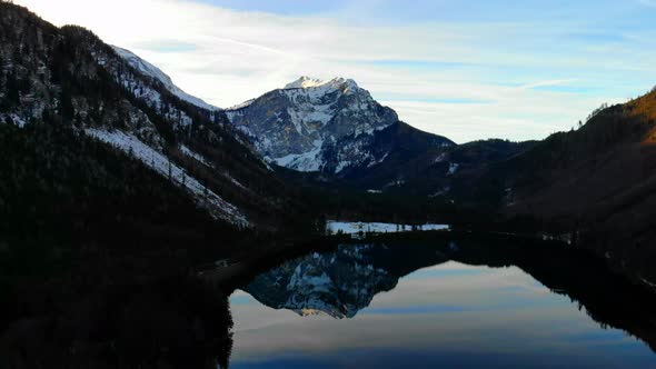 Beautiful view on the lake langbathsee and mountains drone video