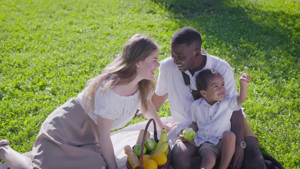 A Cute Multicultural Family Had a Picnic in the Park