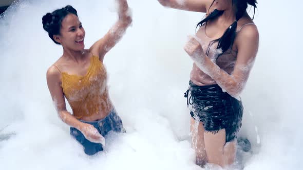 Girl Playing in Bubble Pool with Fun and Joy