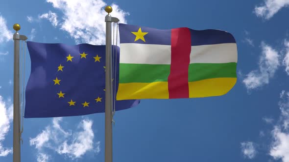 European Union Flag Vs Central African Republic Flag On Flagpole