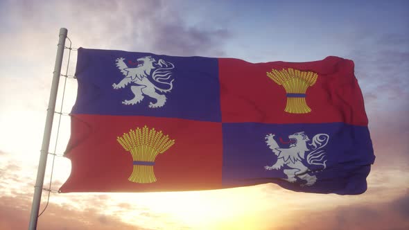 Gascogne Flag France Waving in the Wind Sky and Sun Background