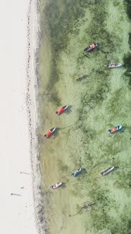 Vertical Video Boats in the Ocean Near the Coast of Zanzibar Tanzania