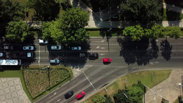 Aerial Top Down View of Freeway Busy City Rush Hour Heavy Traffic Jam Highway