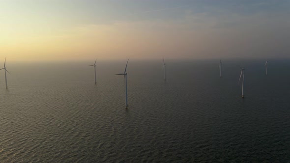 Windmills for Electric Power Production Netherlands Flevoland Wind Turbines Farm in Sea Windmill