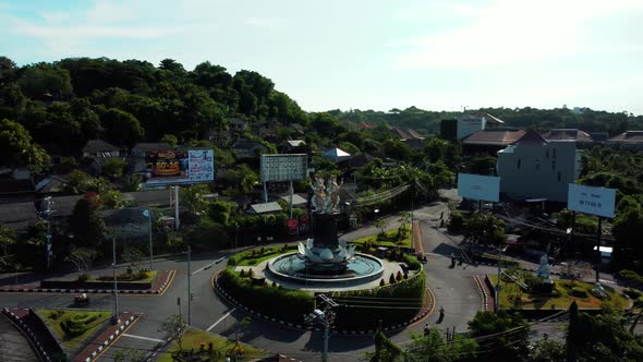 Dense Traffic Roundabout Top Down Static Aerial