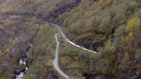 The Flam to Myrdal Train Passing Through Beautiful Landscapes