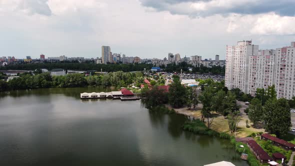 Areal view of High-rise residential block of flats in Kyiv, Ukraine