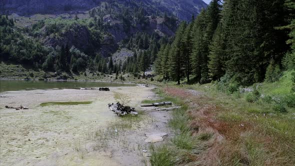 Forward Aerial of Rugova Lake and Mountains in the Balkan Peninsula