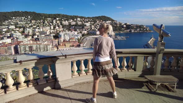 Woman By Nice Cityscape in France