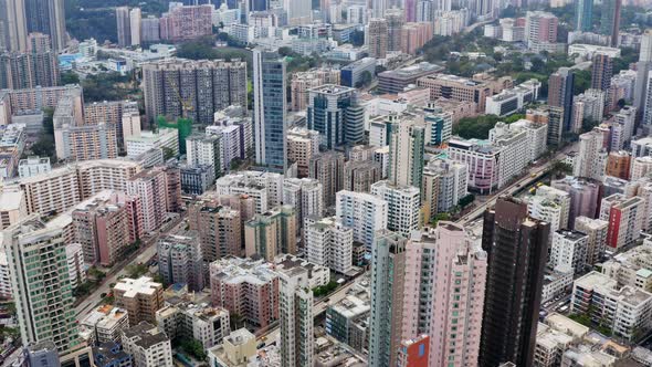 Drone fly over the Hong Kong city