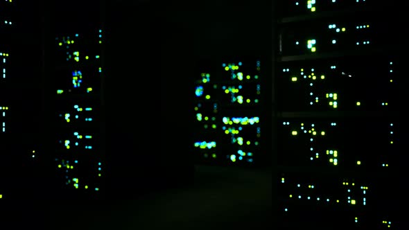 Clean Industrial Interior of a Data Server Room with Servers