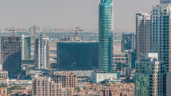 Amazing Aerial View of Dubai Downtown Skyscrapers Timelapse Dubai United Arab Emirates