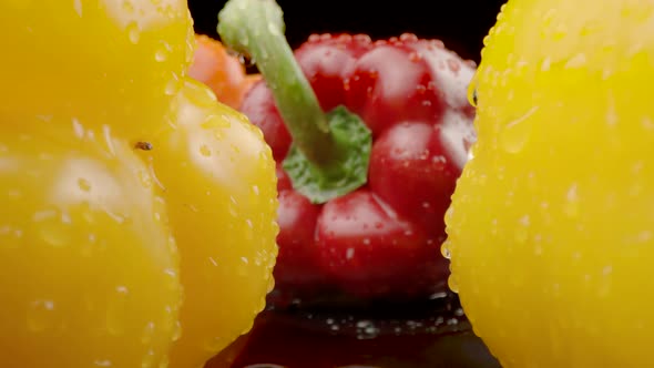 Fresh Colorful Peppers Closeup Macro Shot of Vegetables and Water Drops