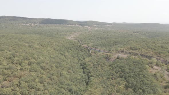 Aerial view of empty Railway bridge in Samtskhe-Javakheti region, Georgia.