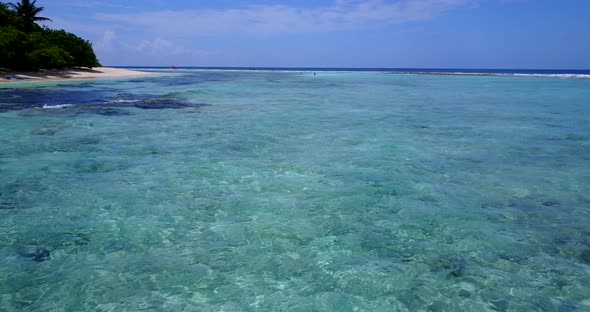 Wide overhead abstract shot of a paradise sunny white sand beach and turquoise sea background in col