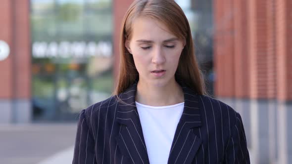 Upset Sad Business Woman with Grief Standing Outside