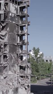 Vertical Video of a Destroyed House During the War in Ukraine