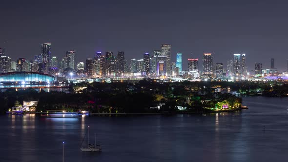 Night time lapse of the skyline of Miami Florida