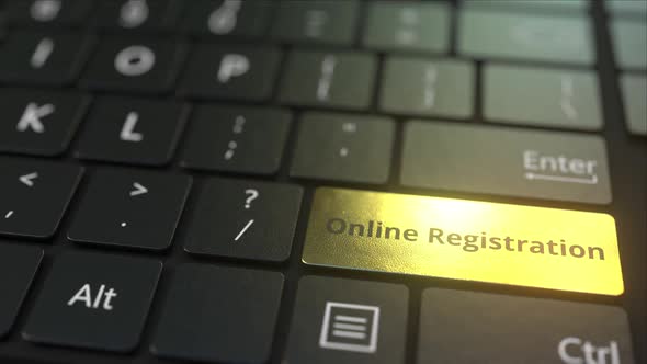 Black Computer Keyboard and Gold Online Registration Key