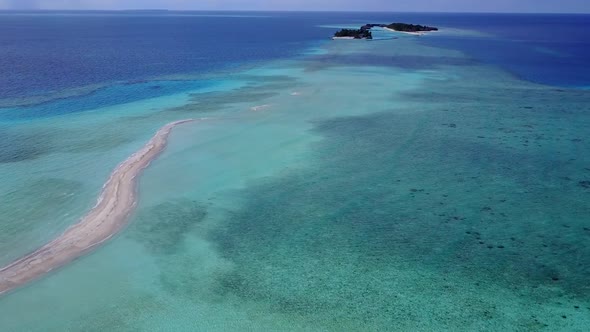 Aerial tourism of sea view beach wildlife by lagoon and sand background