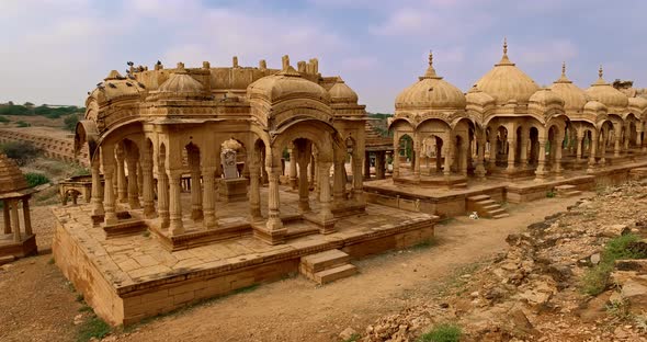 Bada Bagh Cenotaphs (Hindu Tomb Mausoleum) Made of Sandstone in Indian Thar Desert. Jaisalmer