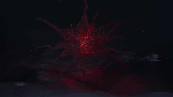Glowing Red Fantasy Alien Sea Creature With Emanating Particle Tentacles