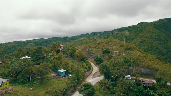 Drone flying over a small village on a mountaintop in central Cebu near Osmena Peak