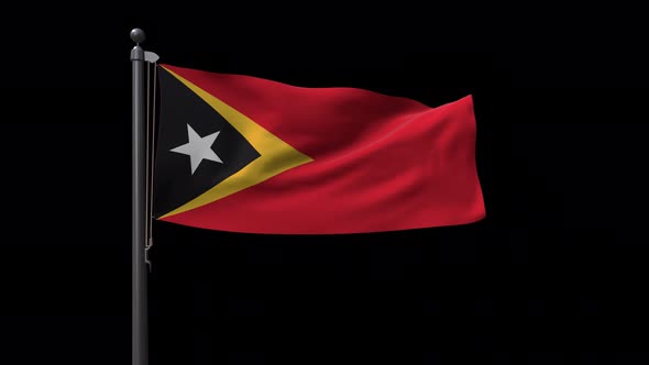 East Timor Flag On Flagpole With Alpha Channel   4K