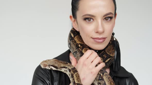 Big Snake on a Woman's Neck