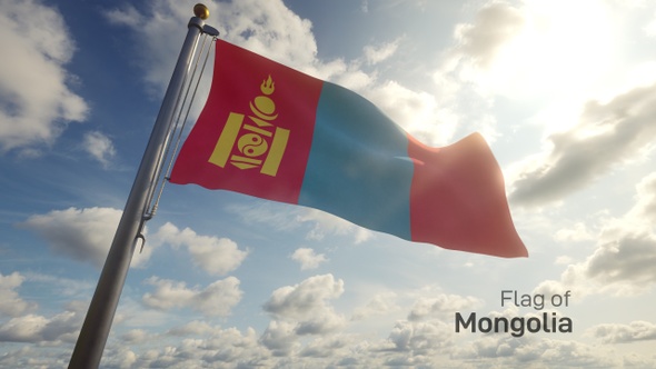 Mongolia Flag on a Flagpole