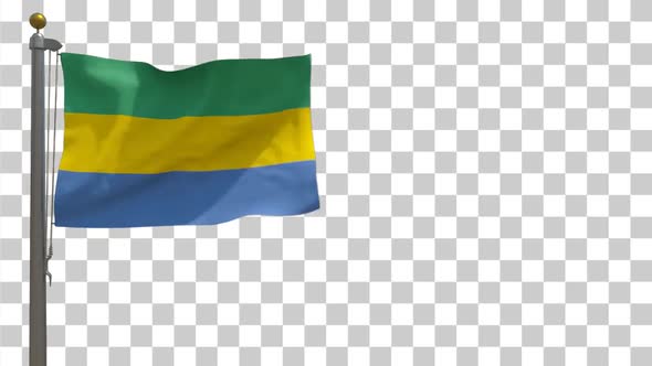 Gabon Flag on Flagpole with Alpha Channel