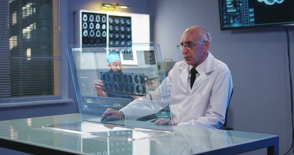 Doctor Using Holographic Display Screen