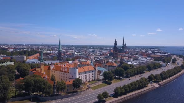 Beautiful Aerial View Over Riga City with Old Town