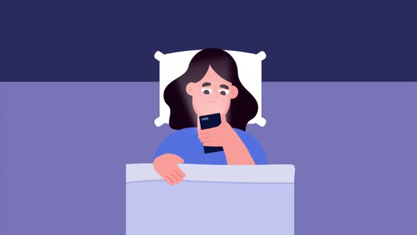 Young Girl Use Phone Before Sleep in Bedroom 4K