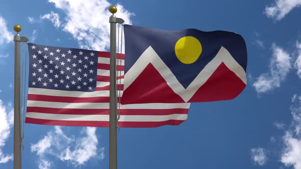 Usa Flag Vs Denver City Flag Colorado On Flagpole
