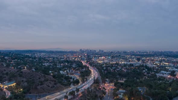 Los Angeles City at Morning Twilight. California, USA. Aerial View
