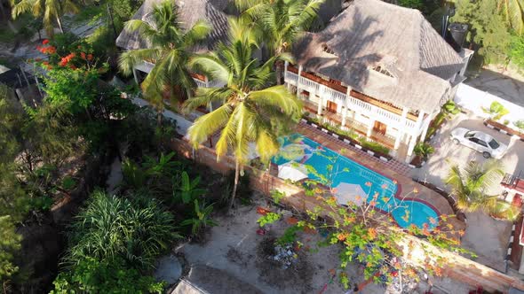 Aerial View African Tropical Beach Resort ThatchedRoof Hotels Pools Zanzibar