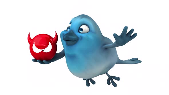 Fun 3D cartoon animation of a blue bird with alpha