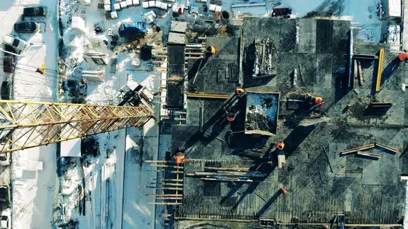 Big Construction Site with Workers and Crane. Construction Site, Construction Industry, Construction