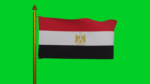 National flag of Egypt waving with flagpole on chroma key, Arab Republic of Egypt flag textile