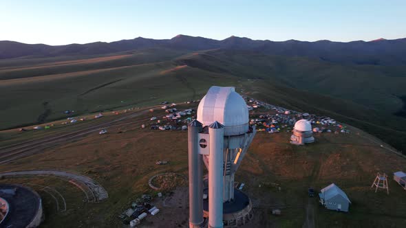 Bright Dawn Over the Observatory in the Mountains