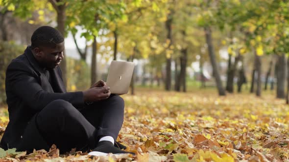 Freelance Outdoors Park Work Man Laptop Autumn