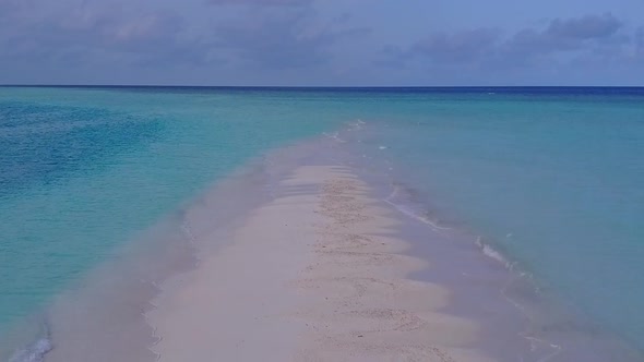 Drone nature of resort beach journey by clear sea with sand background