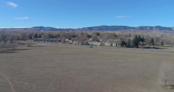 Fort Collins Colorado drone flight near the Rocky Mountains in the last week of 2020.  Clear blue sk