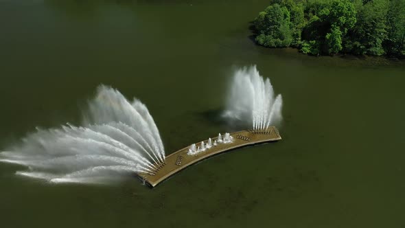 Top View of the Victory Park in Minsk and the Svisloch River with a Fountain